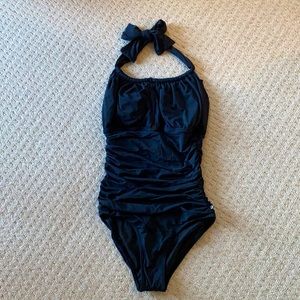 One piece black bathing suit
